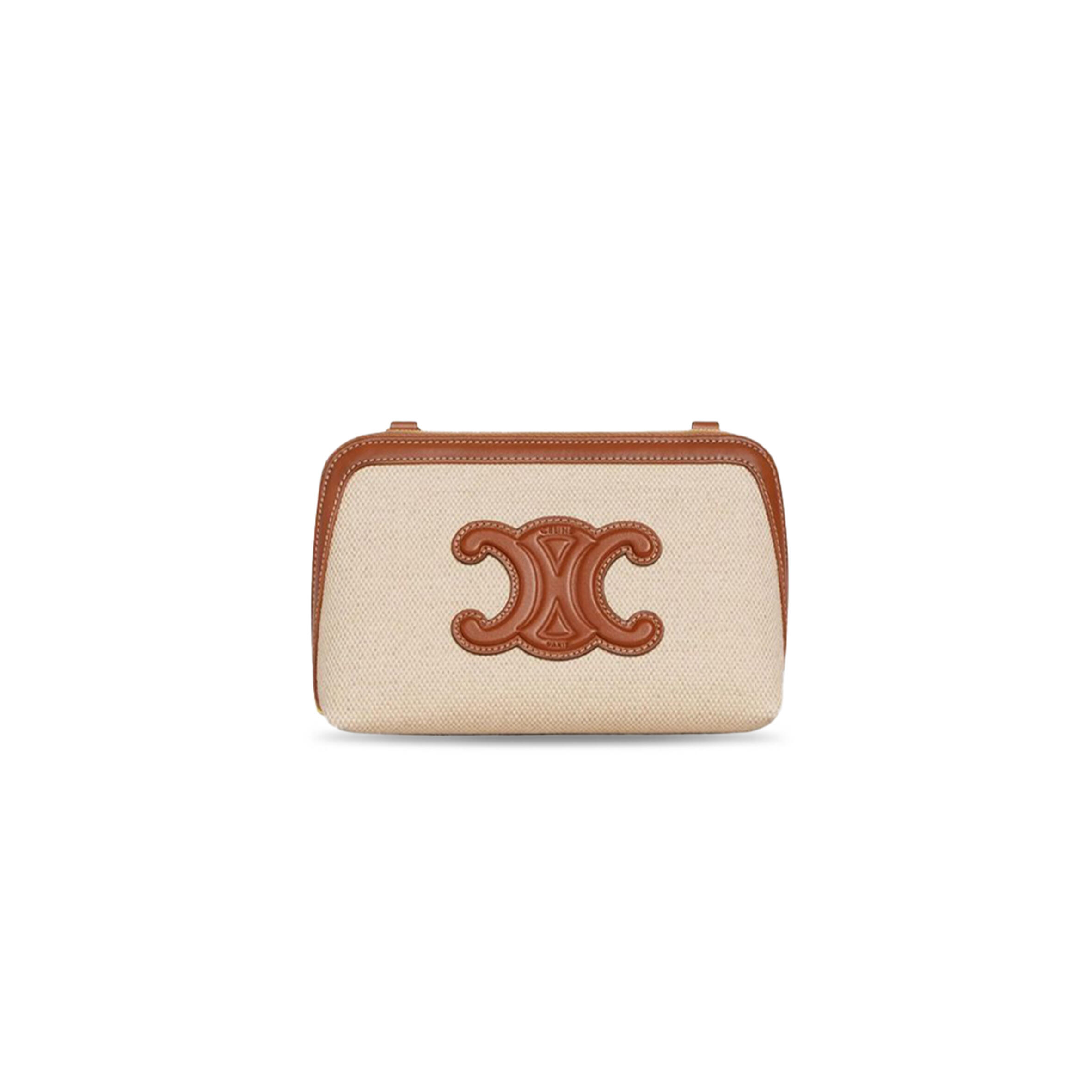 CELINE CLUTCH ON CHAIN CUIR TRIOMPHE IN TEXTILE AND CALFSKIN 10E382DTL-02NT (16.5*11*8cm)